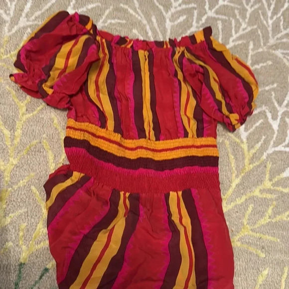 Ampamaa 100% silk elastic waist striped colorful maxi dress XS - Picture 5 of 7